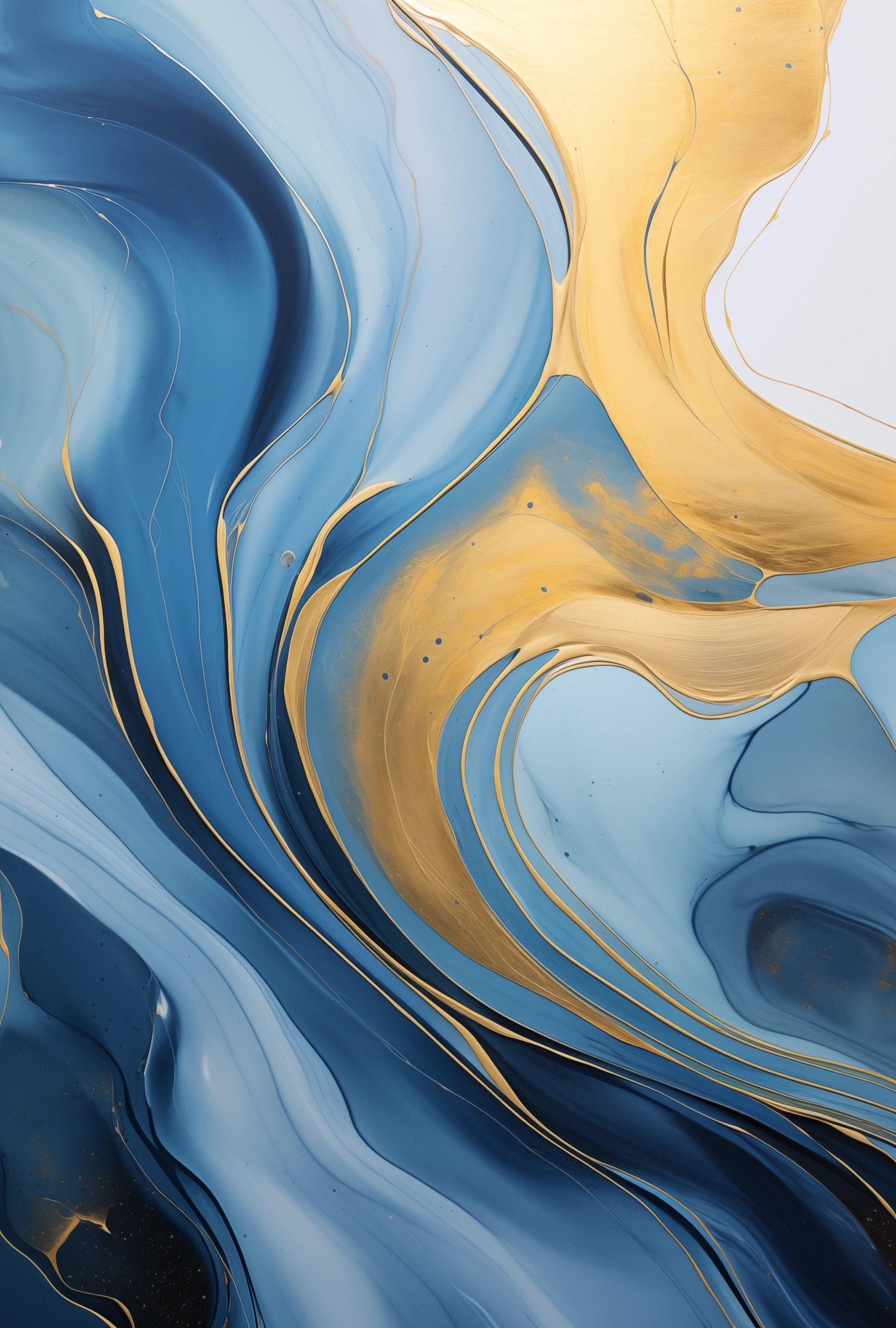 Minimal- Quadro pouring blu e oro EMMA | Effetto lucido - Materico