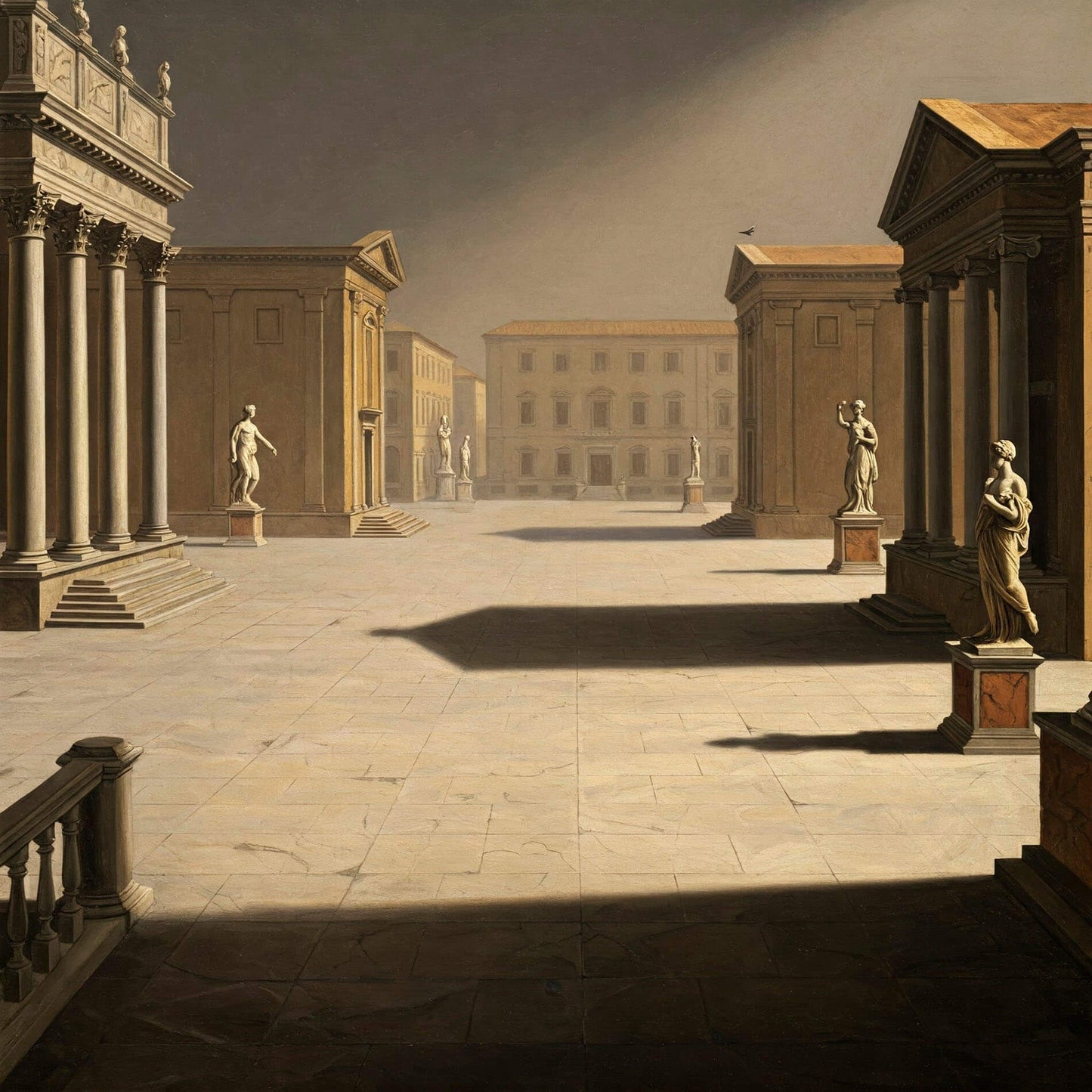 Ispirazione De Chirico - Piazza romana vuota | Stampa piatta HD o in 3D