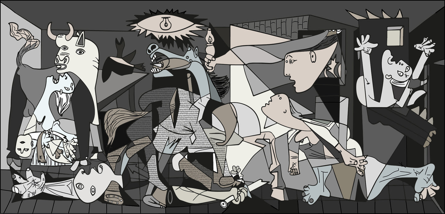 Picasso - Guernica monocromatico | Stampa piatta HD o in 3D