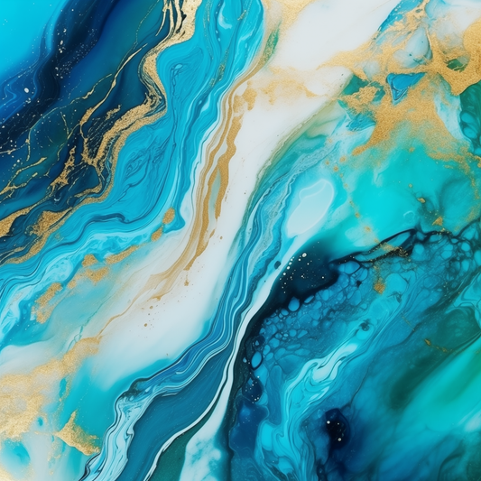 Immagini pouring - Quadro pouring azzurro e oro ARIA