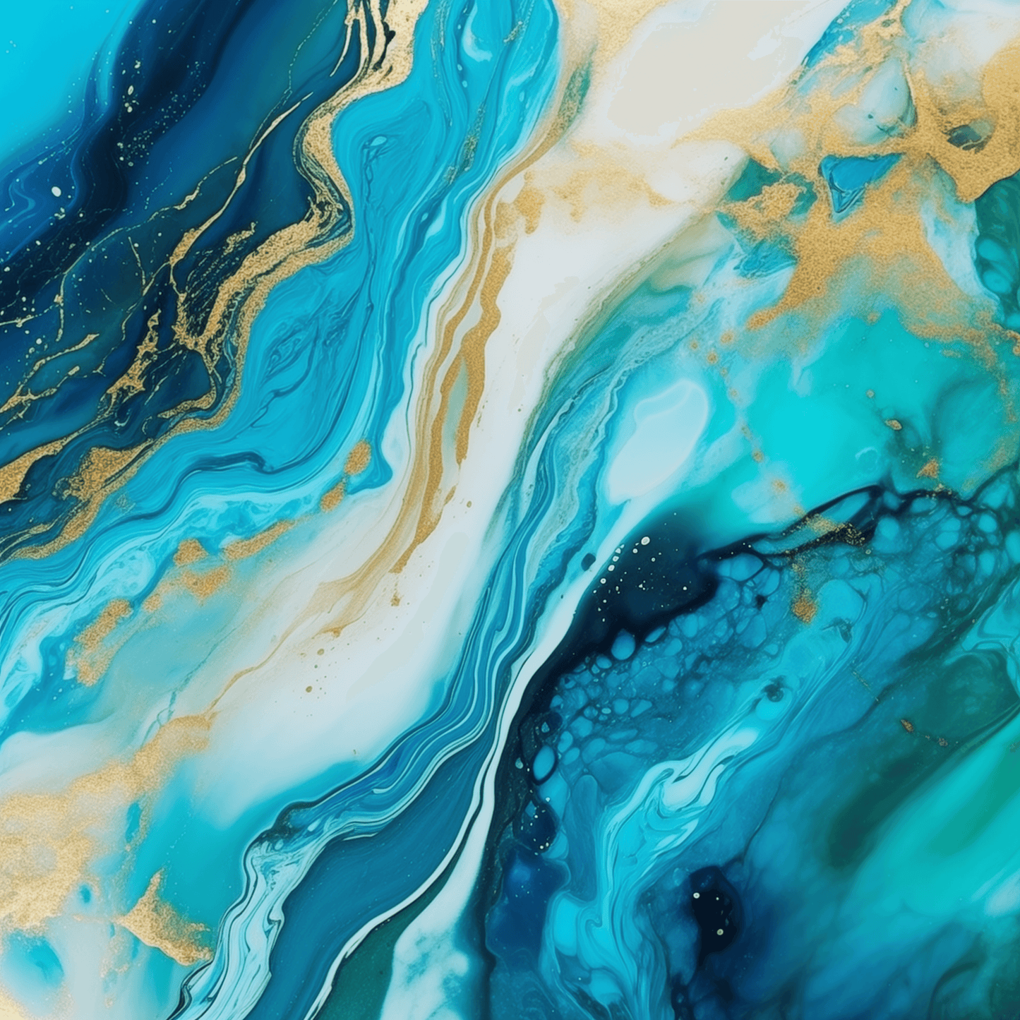 Minimal - Quadro pouring azzurro e oro ARIA | Effetto lucido - Materico
