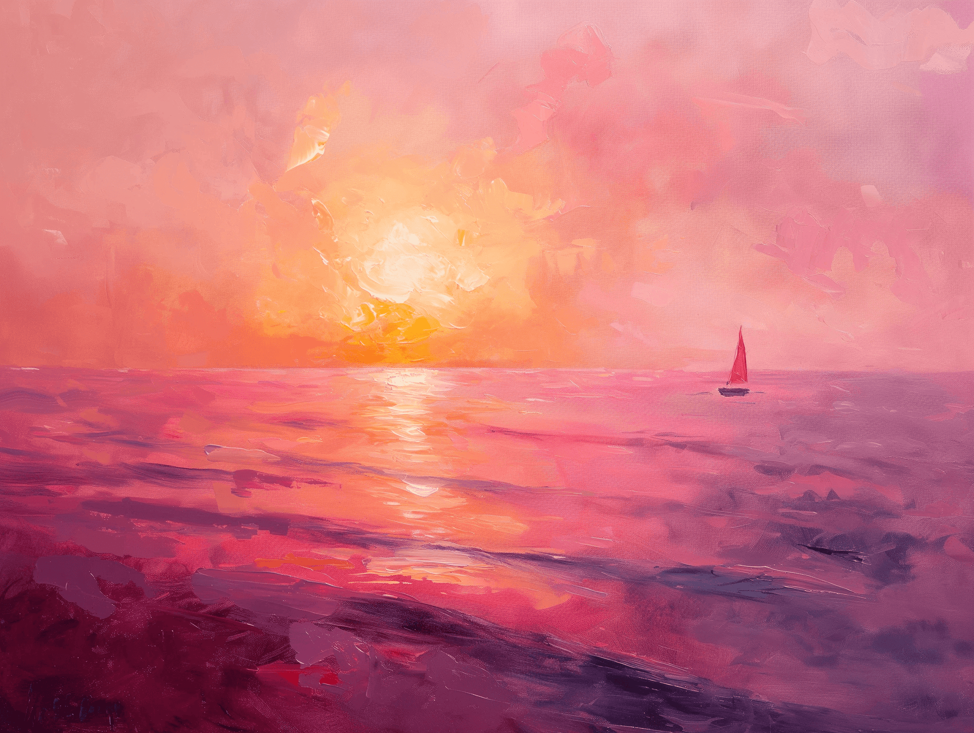 Natura - Tramonto rosa sul mare | Stampa piatta HD o in 3D - Materico