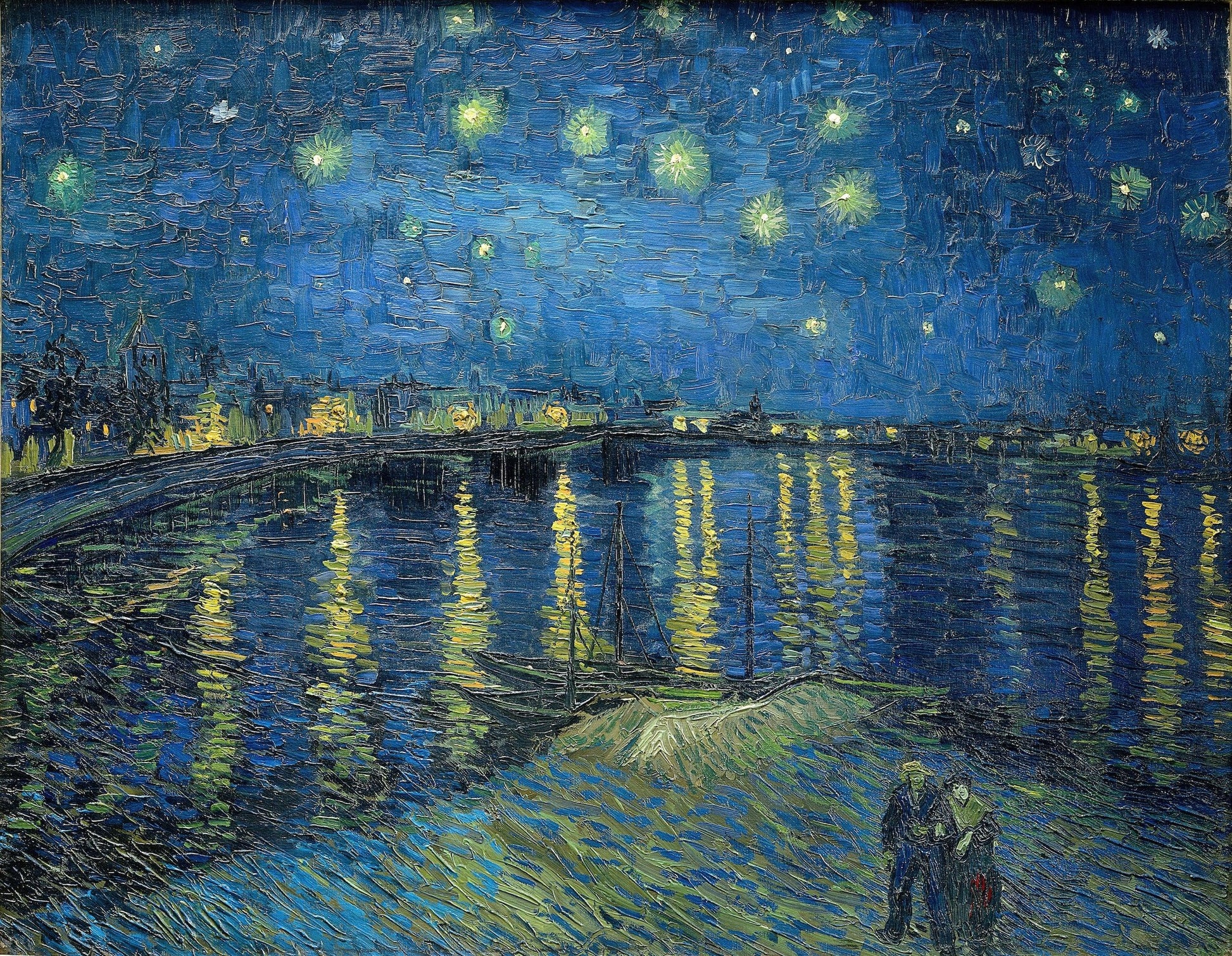 Van Gogh - Notte stellata sul Rodano | Stampa piatta HD o in 3D - Materico