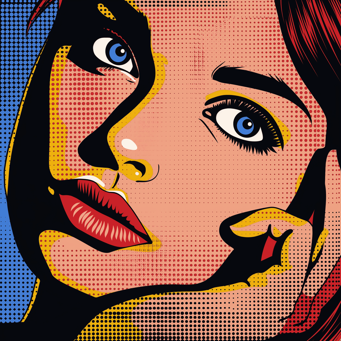 Pop art - Volto donna frontale ispirato a Roy Lichtenstein | Effetto lucido - Materico