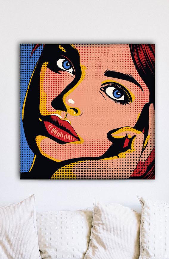 Pop art - Volto donna frontale ispirato a Roy Lichtenstein | Effetto lucido - Materico