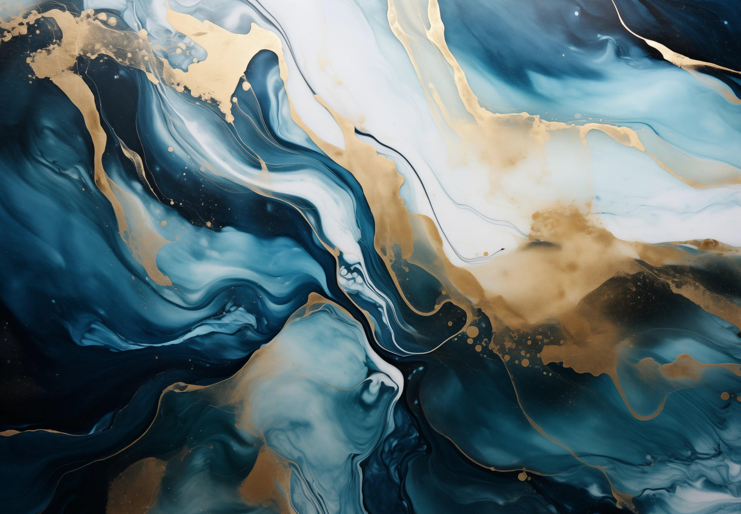 Minimal - Quadro pouring blu oro e nero AMELIA | Effetto lucido - Materico