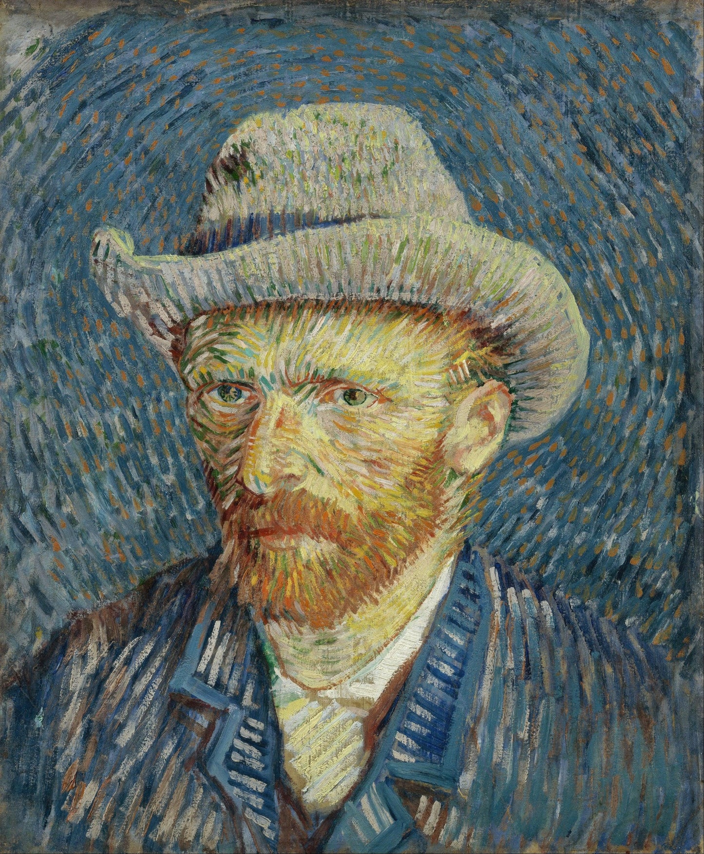 Van Gogh - Autoritratto con cappello di feltro grigio | Stampa piatta HD o in 3D - Materico