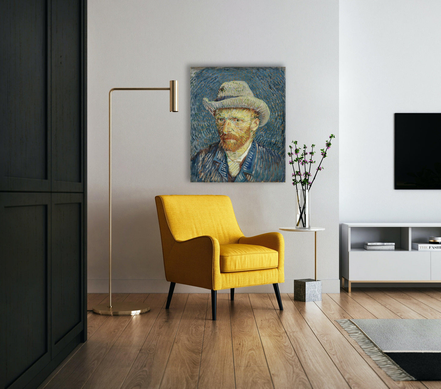Van Gogh - Autoritratto con cappello di feltro grigio | Stampa piatta HD o in 3D - Materico