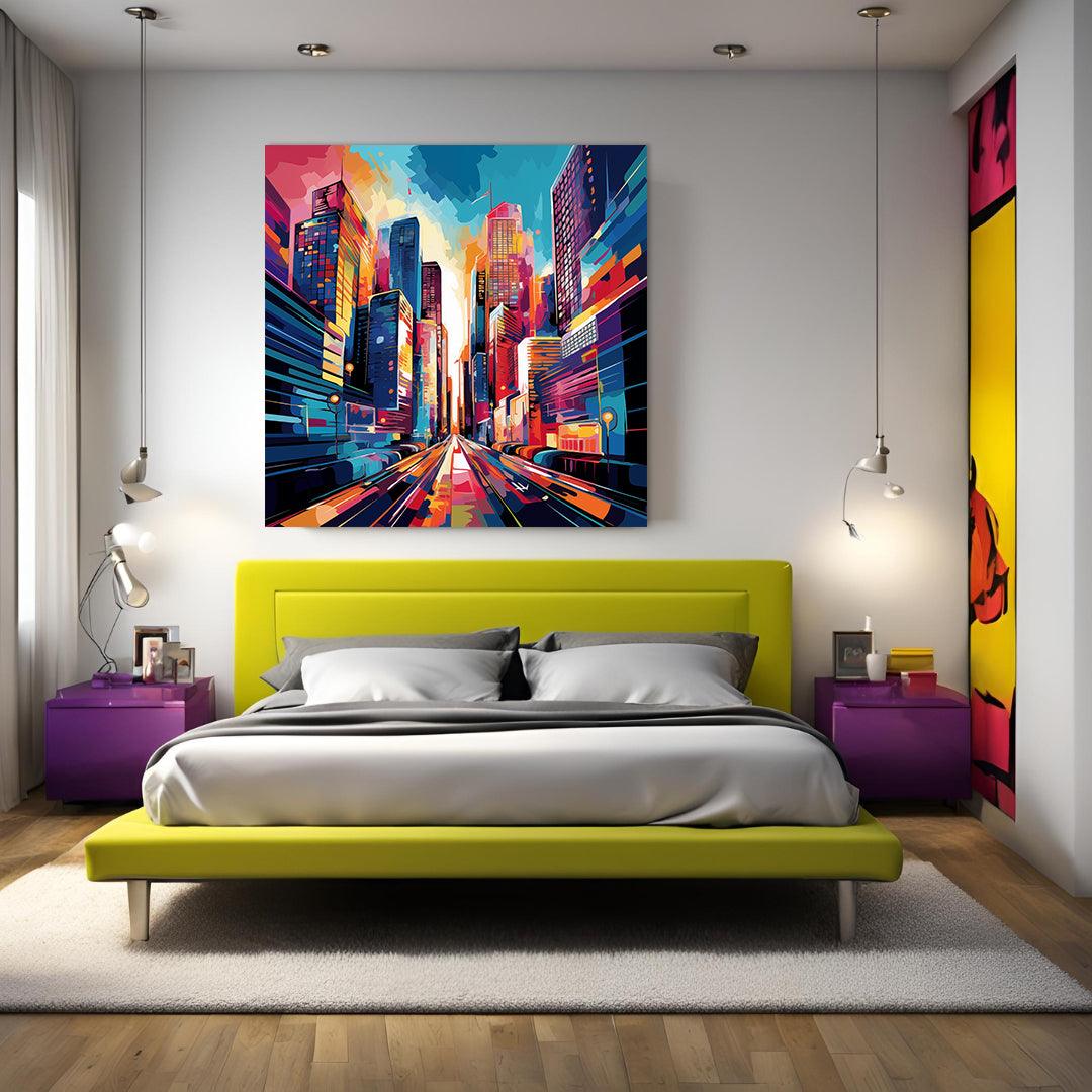 Pop art - Città americana in stile pop art | Stampa piatta HD o in 3D - Materico