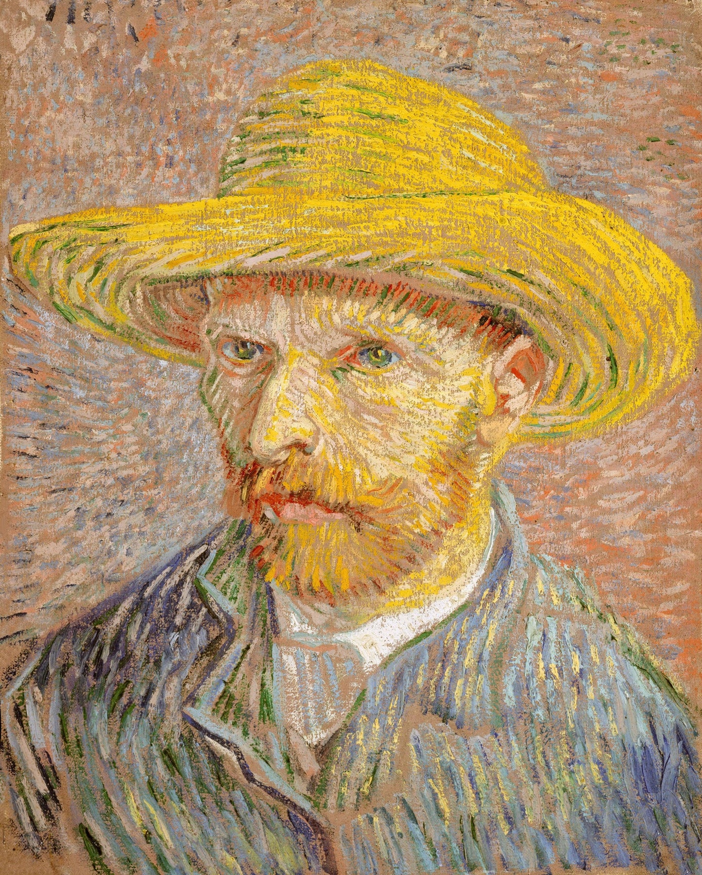 Van Gogh - Autoritratto con cappello di paglia | Stampa piatta HD o in 3D - Materico