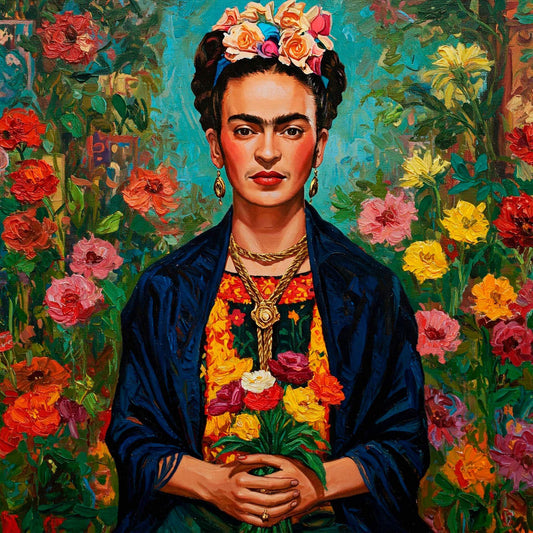Ritratto ispirato a Frida Khalo con fiori | Stampa piatta HD o in 3D