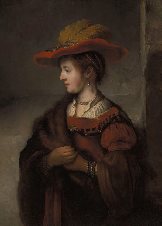 Rembrandt - Saskia con il cappello rosso | Stampa piatta HD o in 3D