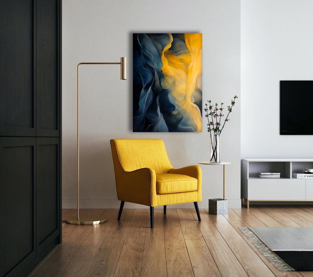 Minimal - Quadro pouring nero e giallo DAISY | Effetto lucido - Materico