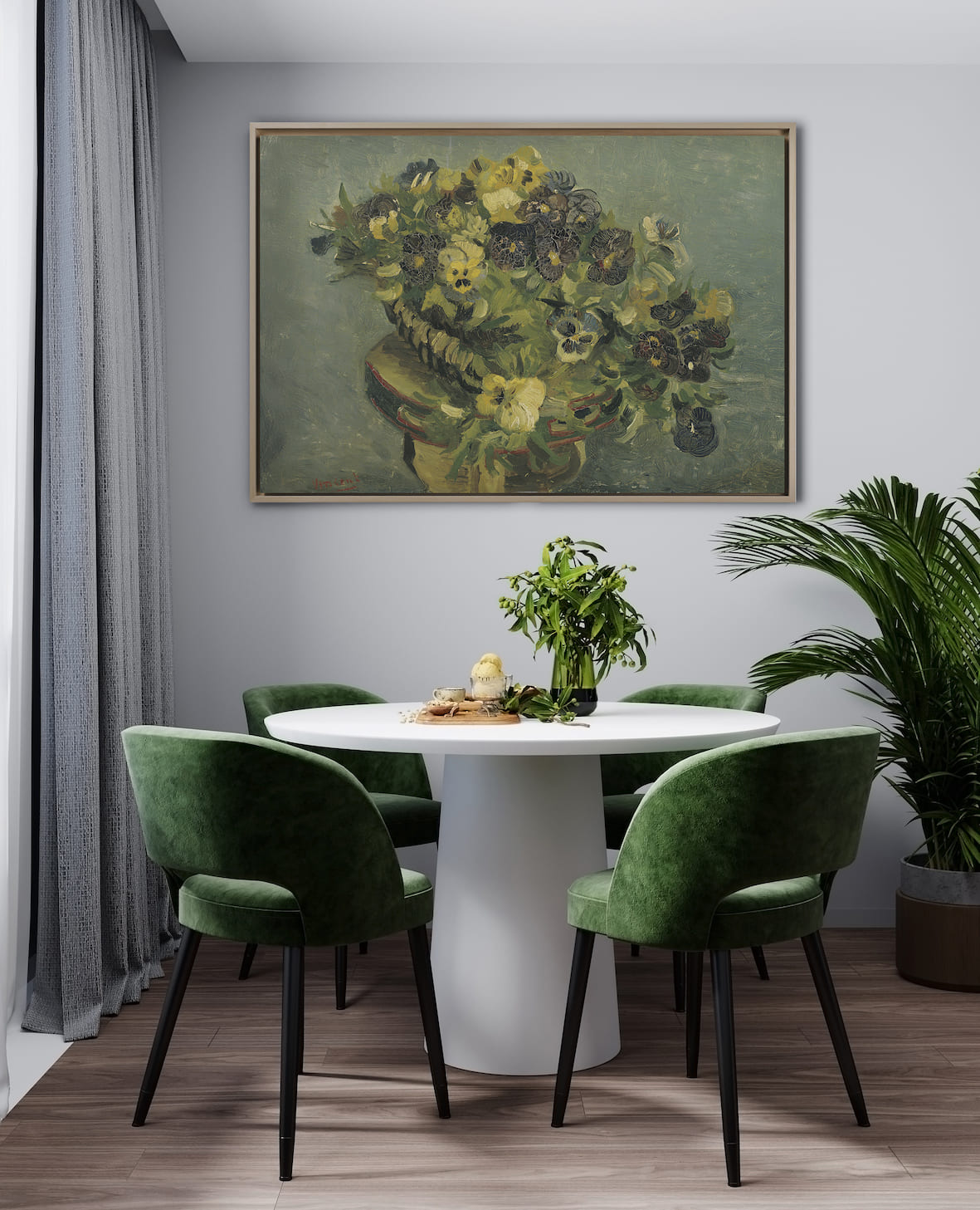 Van Gogh - Cestino di viole del pensiero su un piccolo tavolo | Stampa piatta HD o in 3D