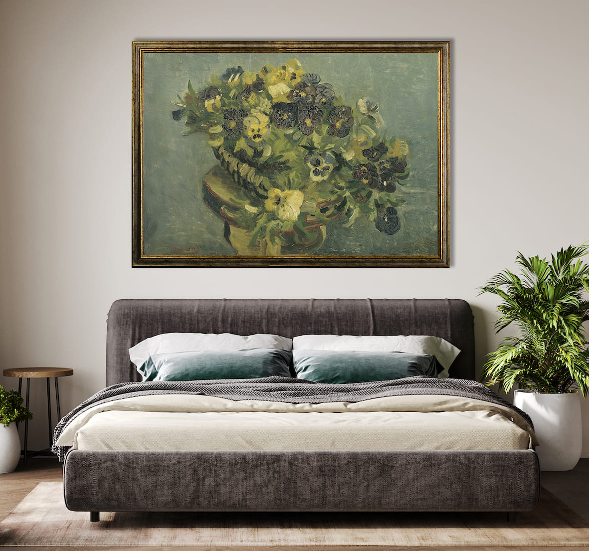 Van Gogh - Cestino di viole del pensiero su un piccolo tavolo | Stampa piatta HD o in 3D