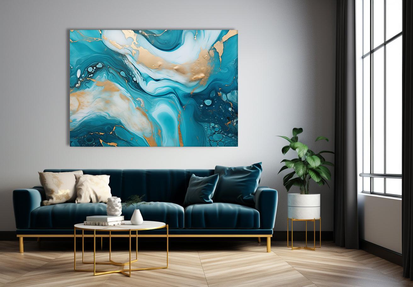 Minimal - Quadro pouring azzurro e blu CHLOE | Effetto lucido - Materico