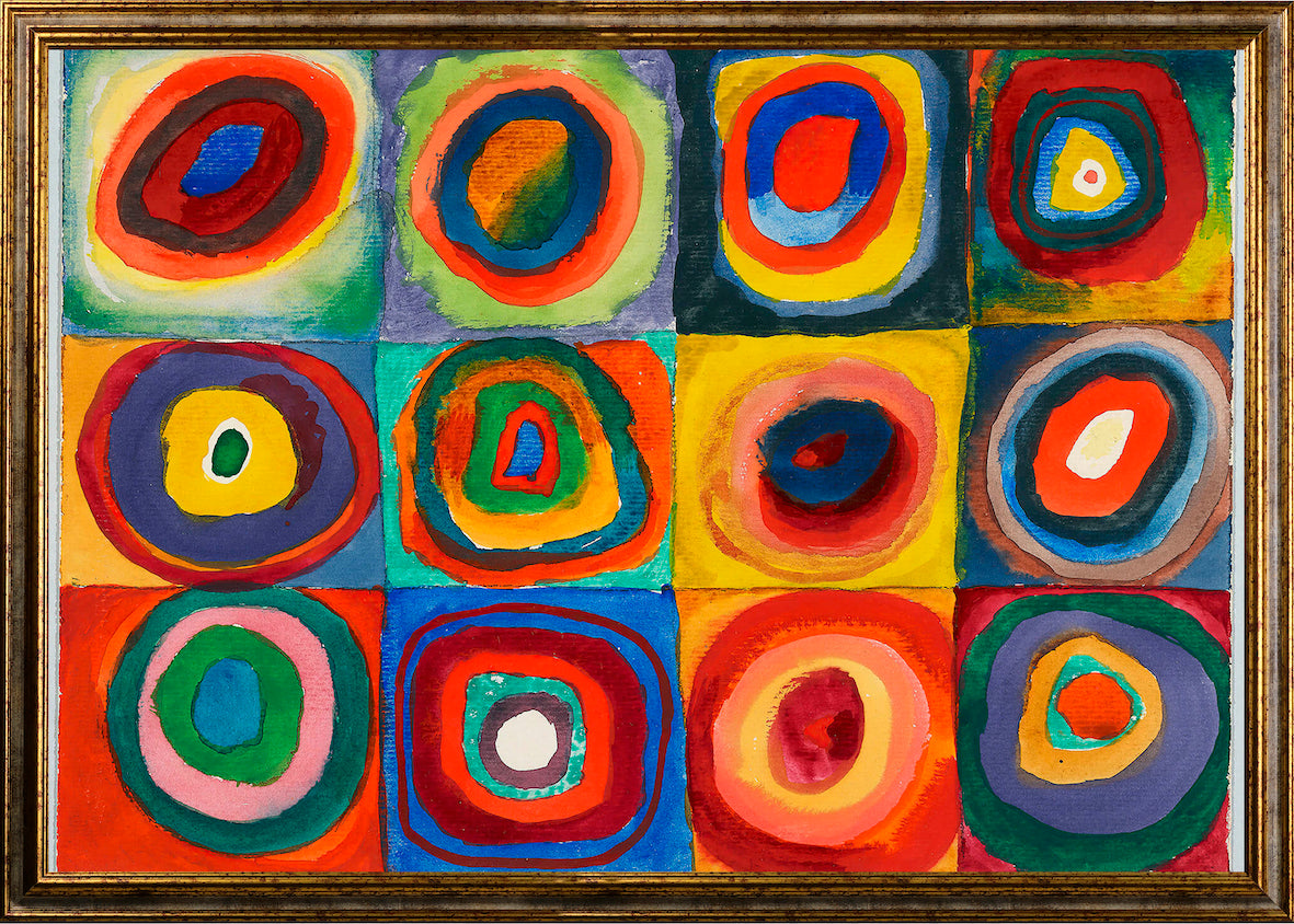 Kandinsky - Studio di colore, quadrati con cerchi | Stampa piatta HD o in 3D