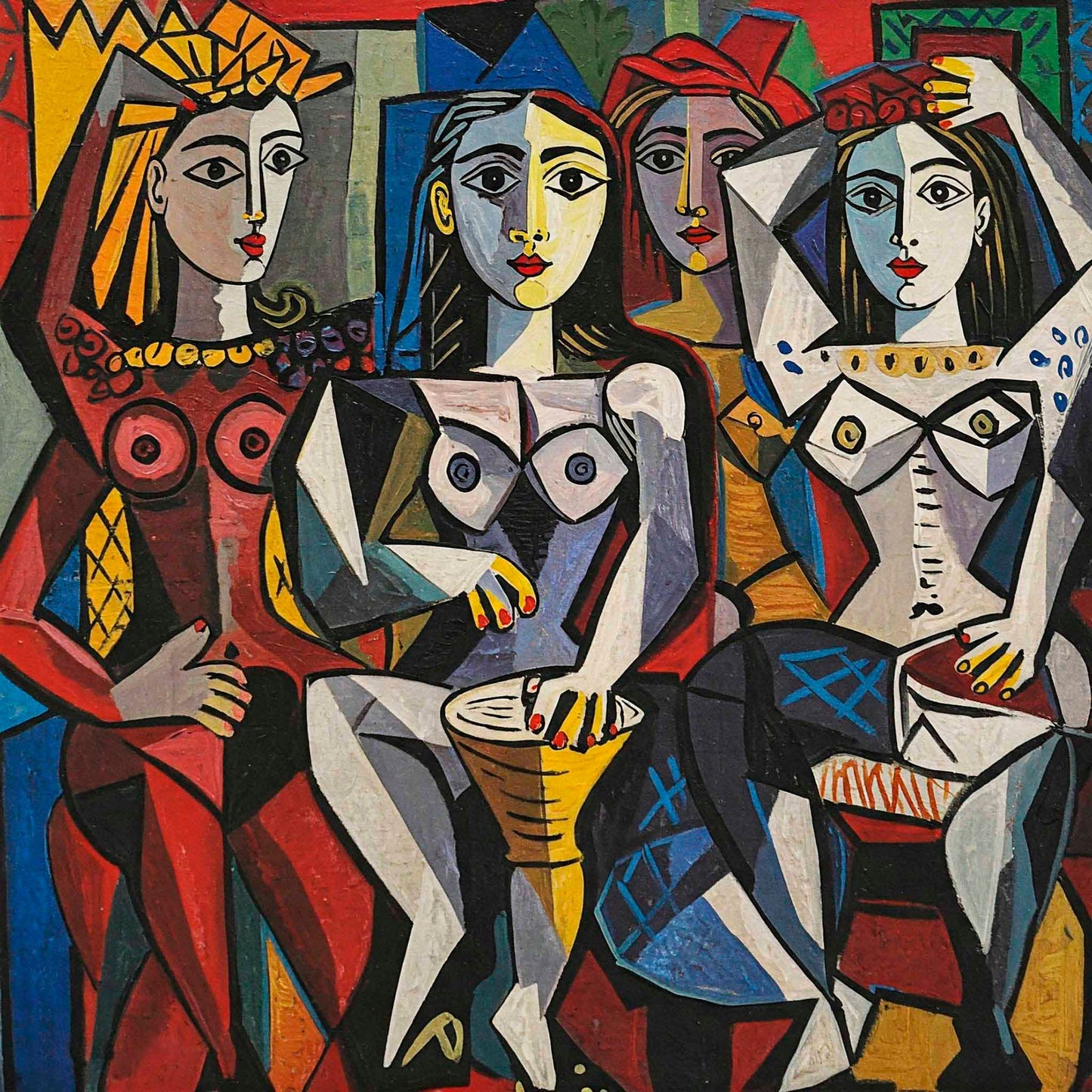 Ispirazione Picasso - Donne che ballano | Stampa piatta HD o in 3D