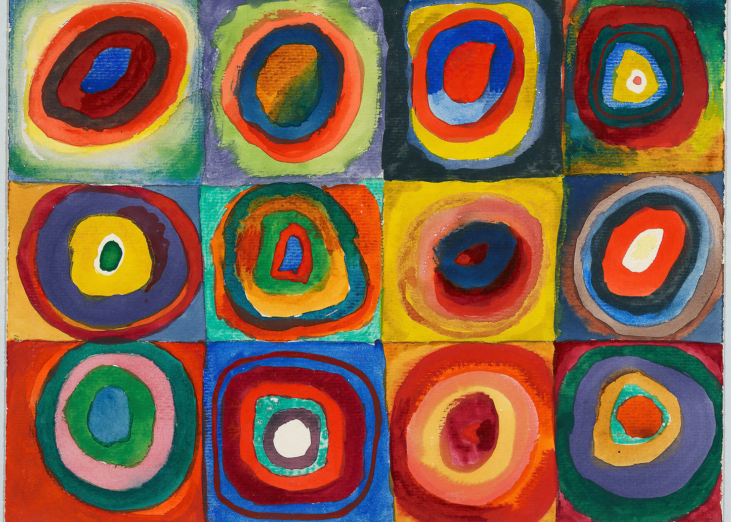 Kandinsky - Studio di colore, quadrati con cerchi | Stampa piatta HD o in 3D