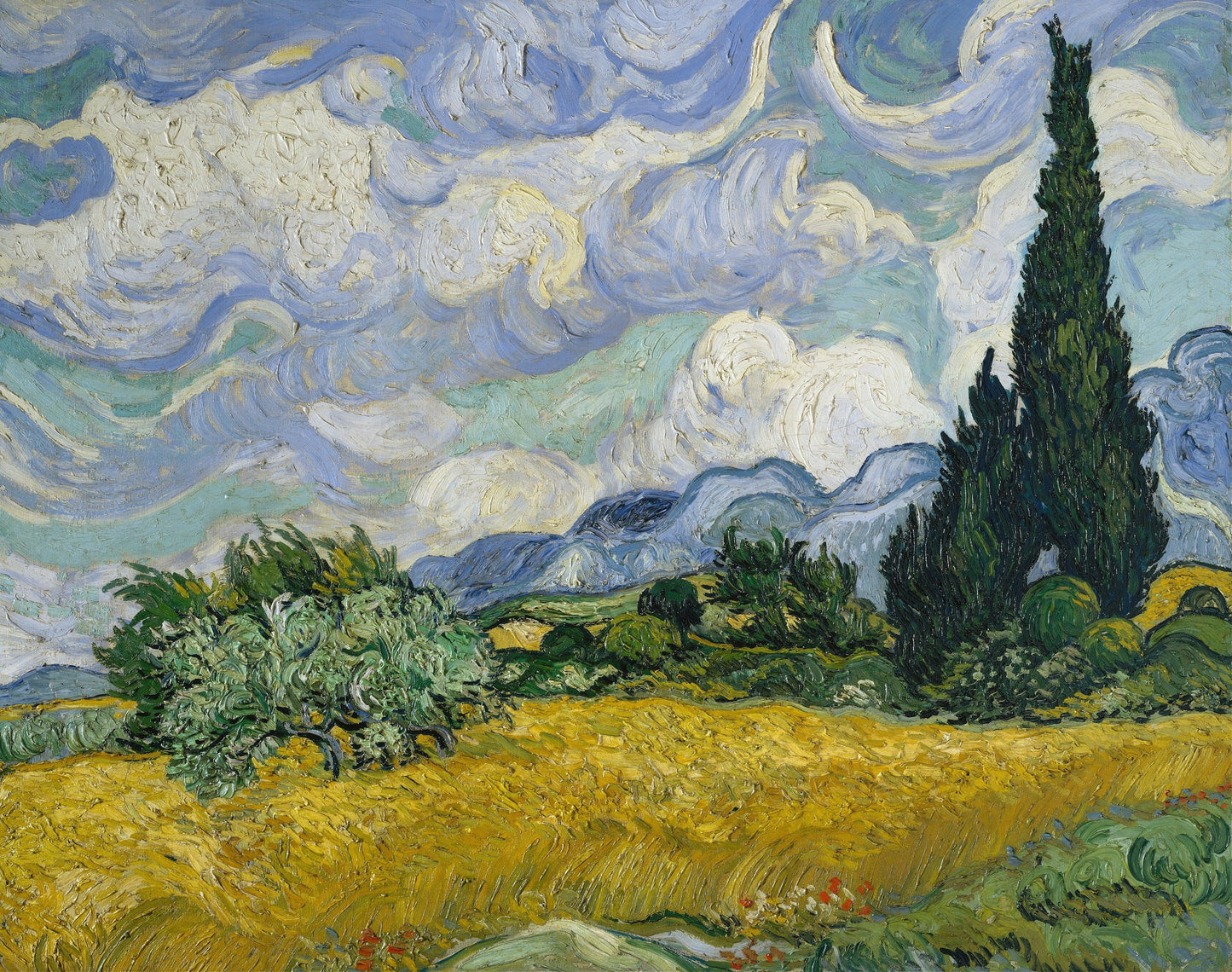 Van Gogh - Campo di grano con cipressi | Stampa piatta HD o in 3D - Materico