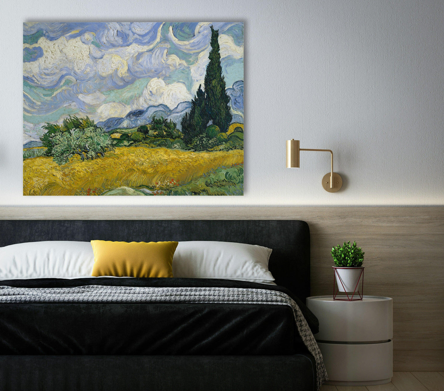 Van Gogh - Campo di grano con cipressi | Stampa piatta HD o in 3D - Materico