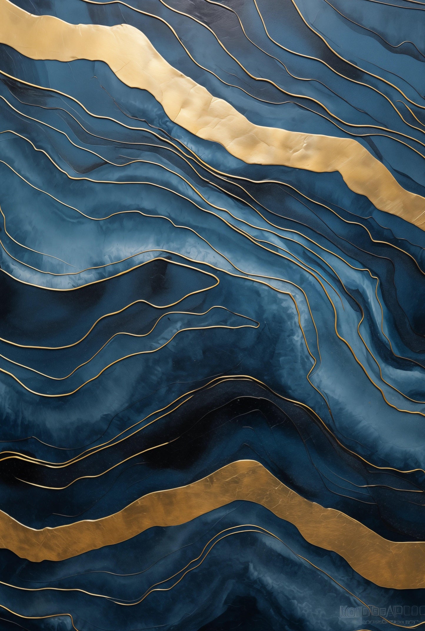 Minimal - Quadro pouring blu e oro ELAINA | Effetto lucido - Materico