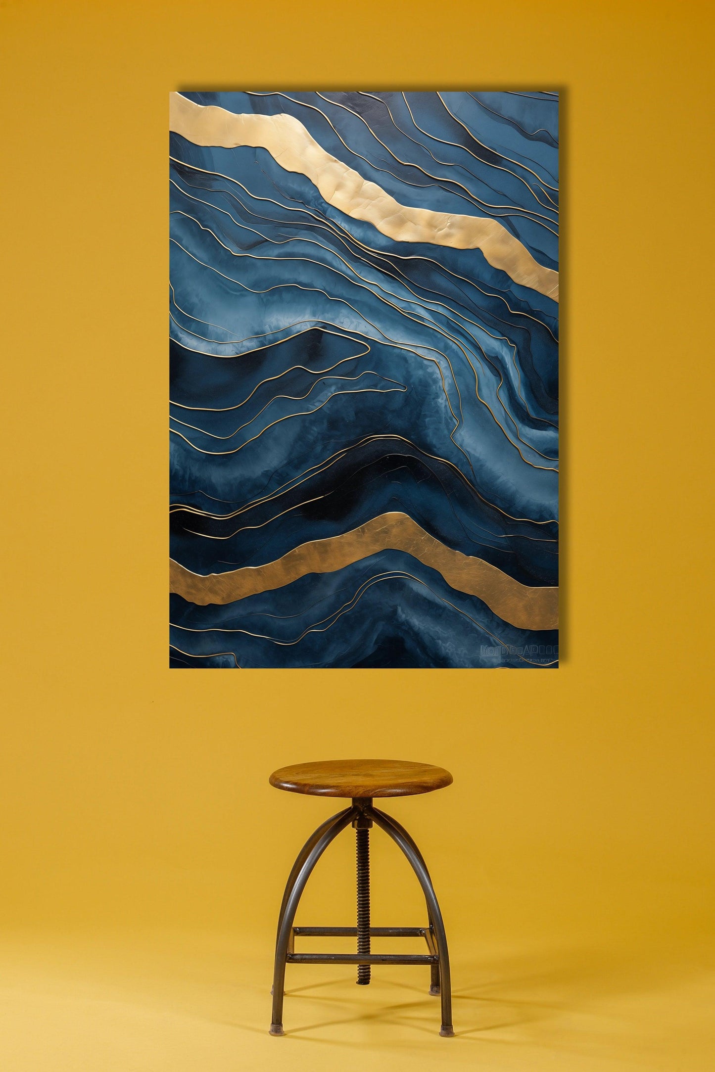 Minimal - Quadro pouring blu e oro ELAINA | Effetto lucido - Materico