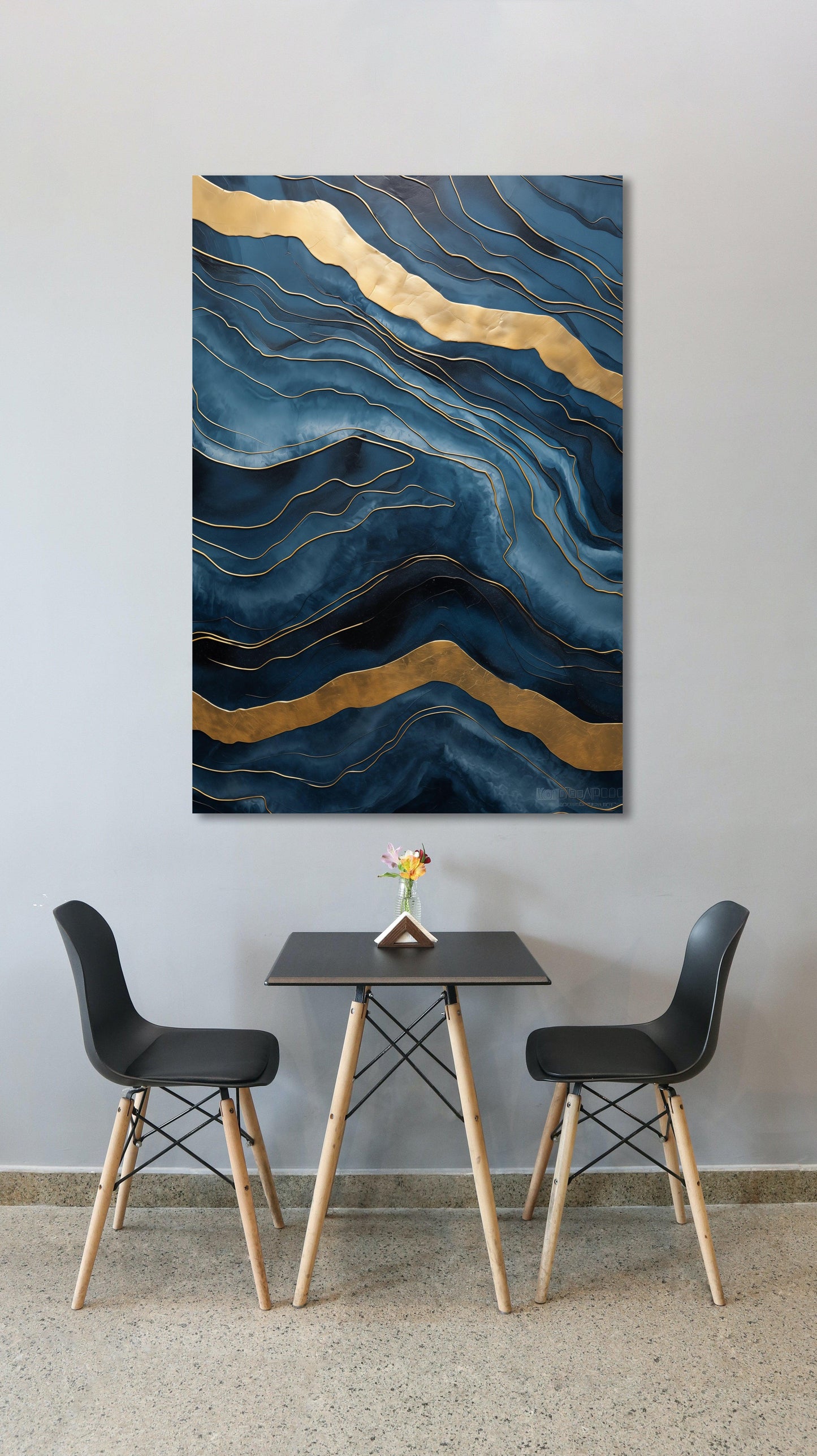 Minimal - Quadro pouring blu e oro ELAINA | Effetto lucido - Materico