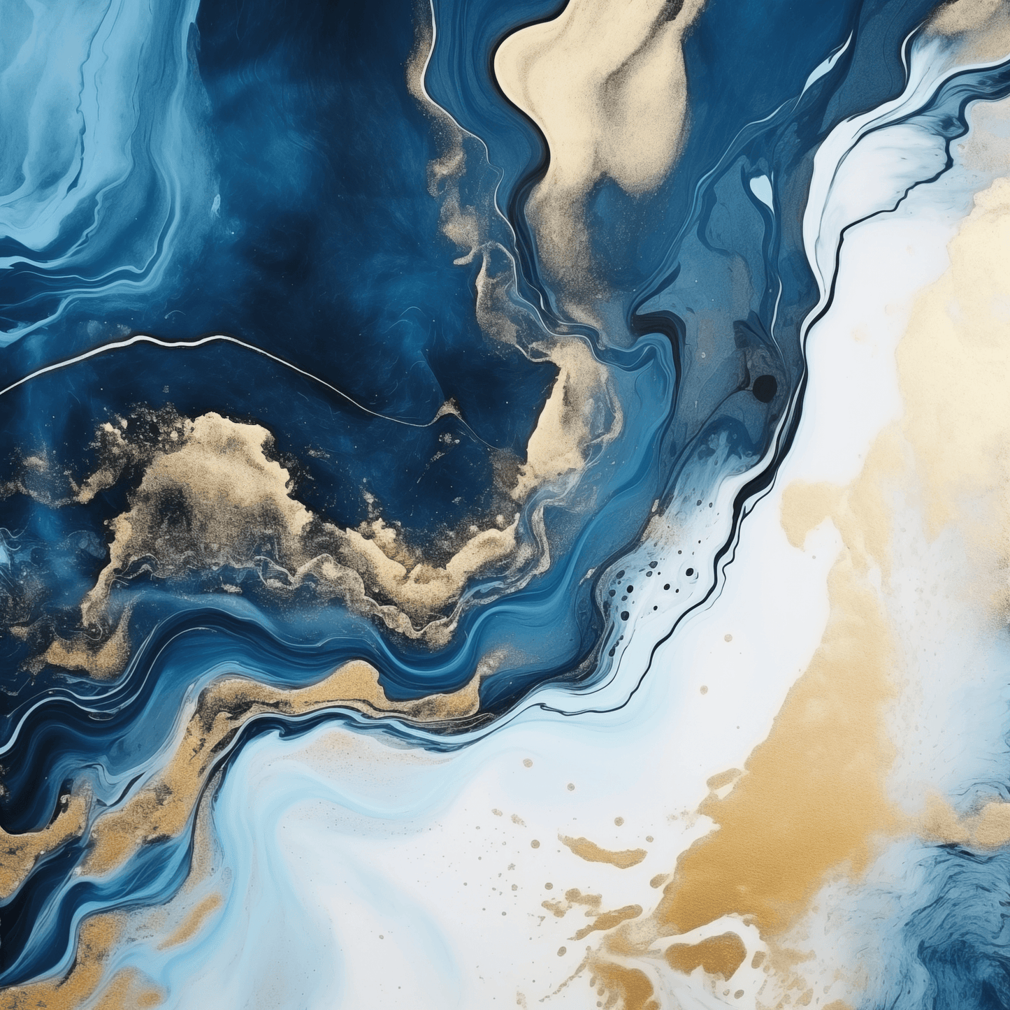 Minimal - Quadro pouring blu e oro HARPER | Effetto lucido - Materico