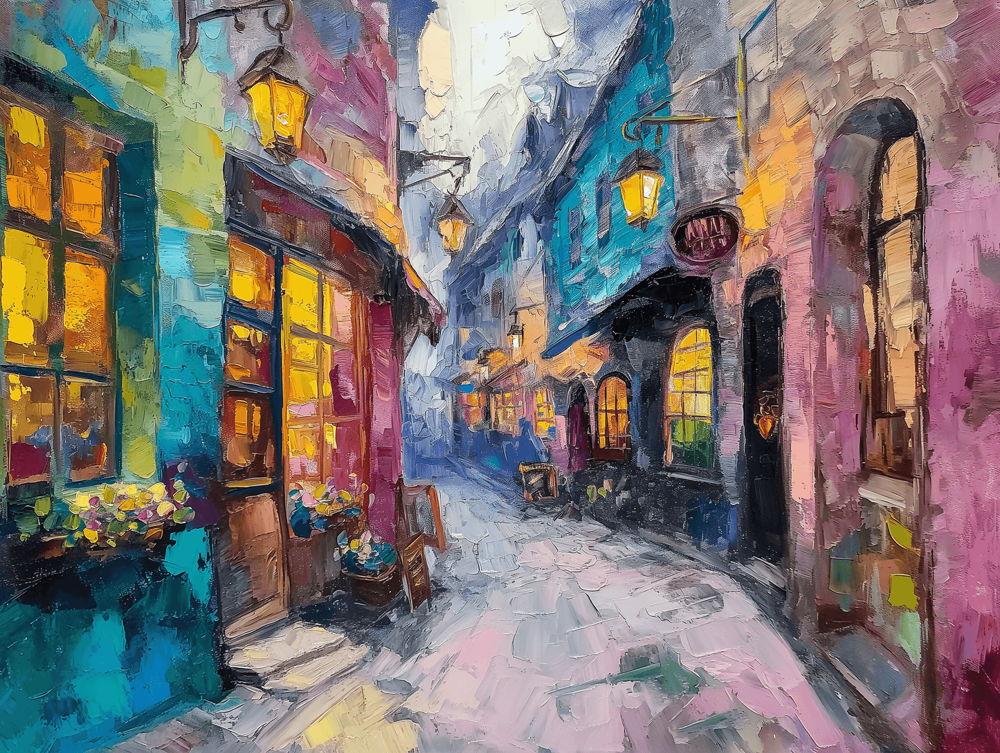 Fantasy - Diagon Alley dipinto ad olio | Stampa piatta HD o in 3D - Materico
