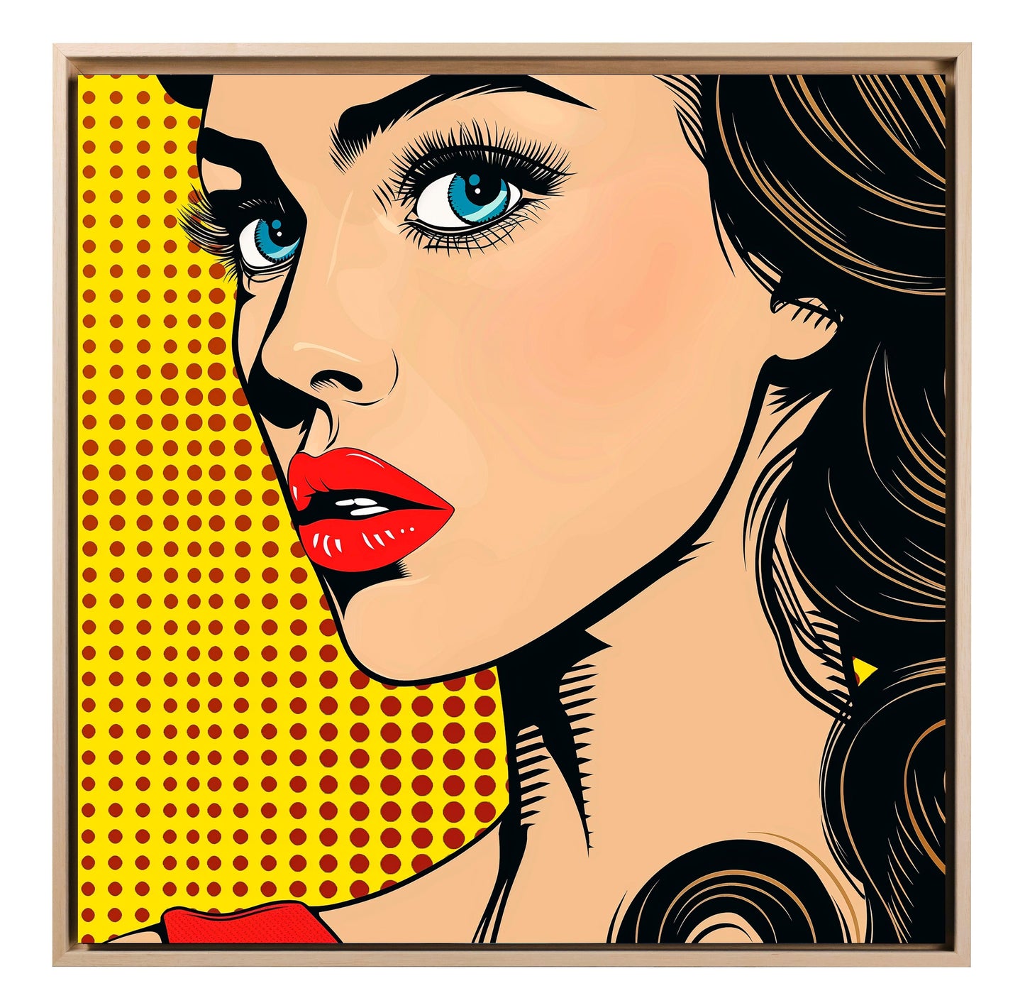 Pop art - Volto donna sfondo giallo ispirato a Roy Lichtenstein | Effetto lucido - Materico