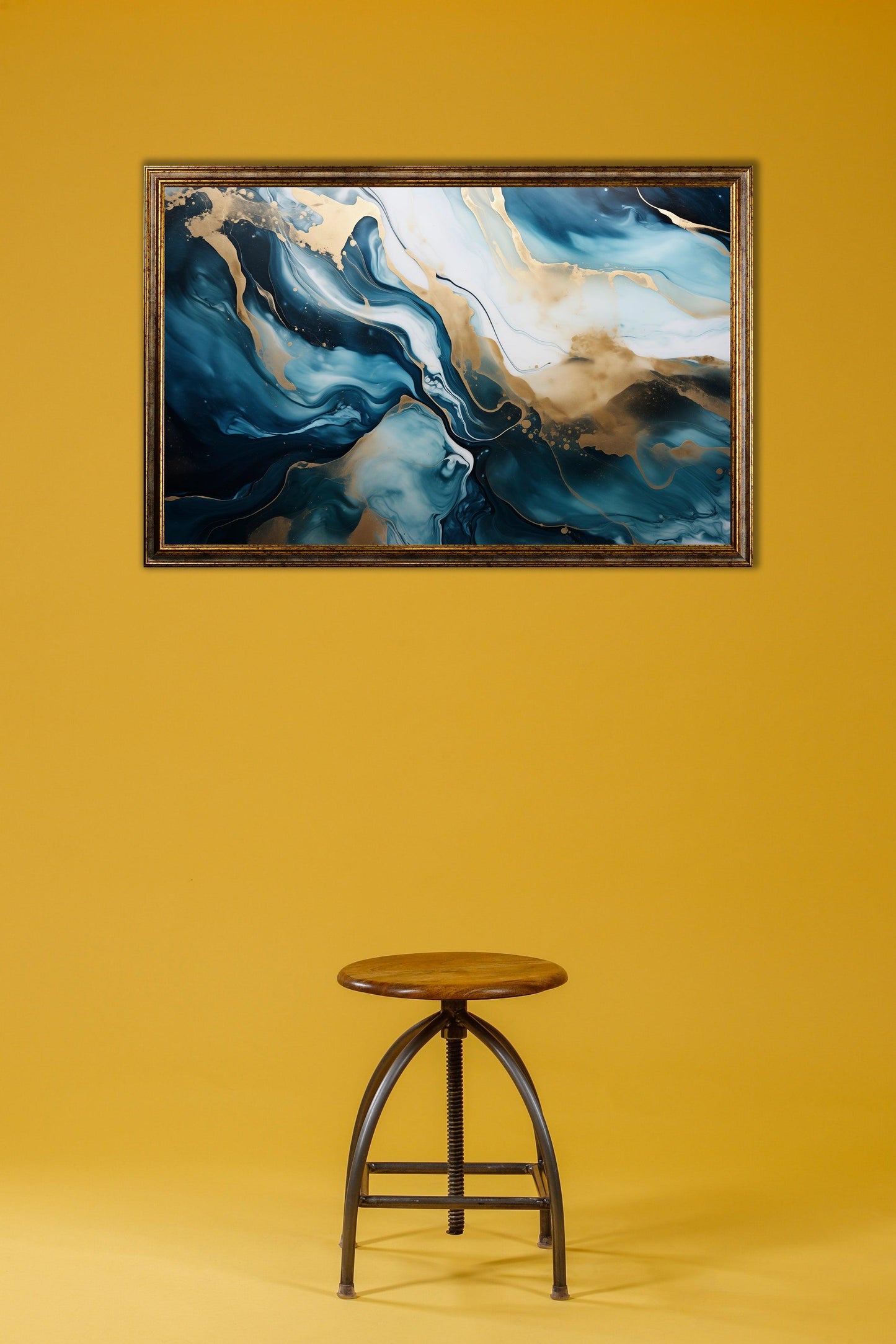 Minimal - Quadro pouring blu oro e nero AMELIA | Effetto lucido - Materico