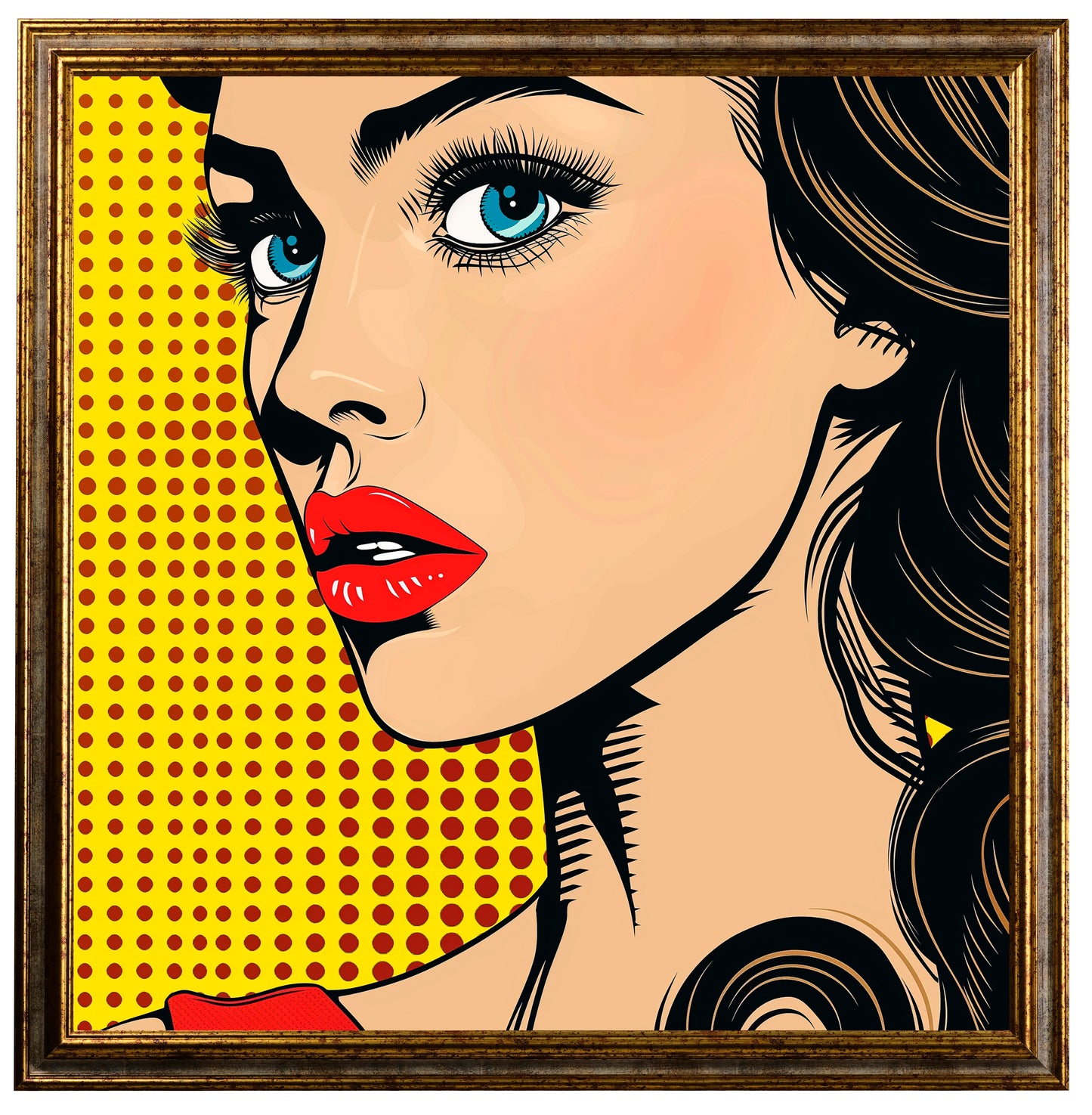Pop art - Volto donna sfondo giallo ispirato a Roy Lichtenstein | Effetto lucido - Materico