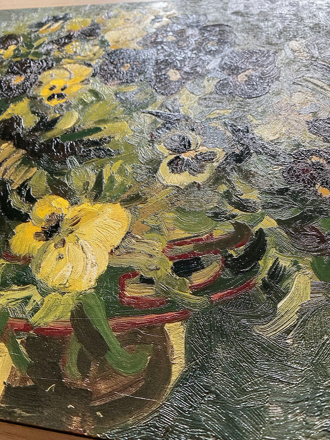 Van Gogh -  Cestino di viole del pensiero su un piccolo tavolo | Stampa piatta HD o in 3D