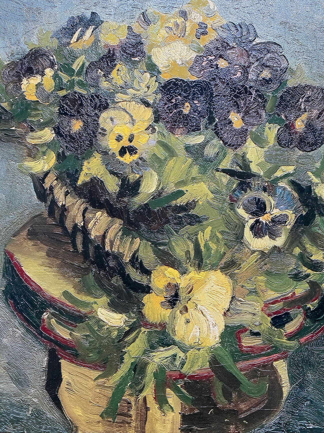Van Gogh -  Cestino di viole del pensiero su un piccolo tavolo | Stampa piatta HD o in 3D