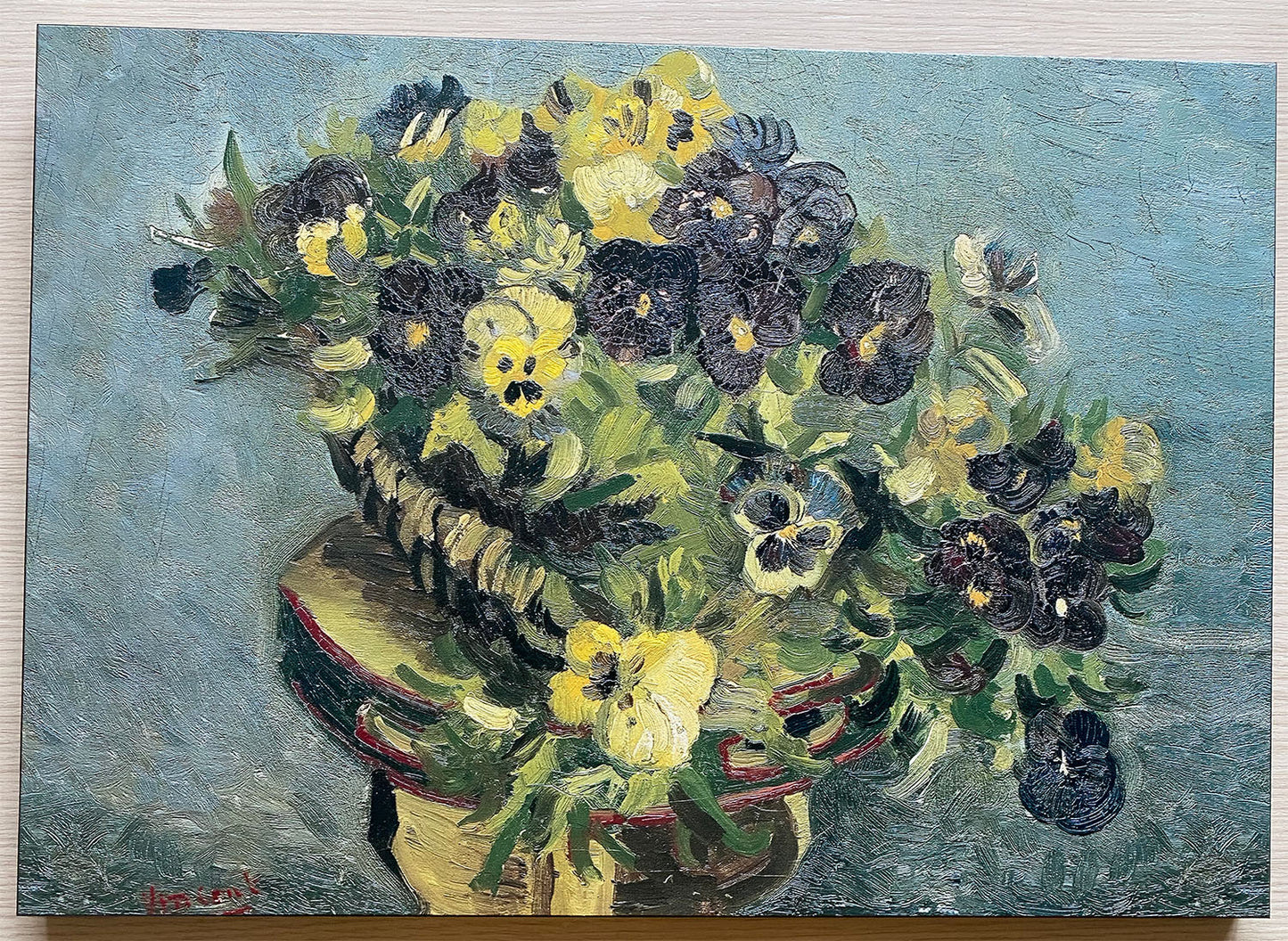 Van Gogh -  Cestino di viole del pensiero su un piccolo tavolo | Stampa piatta HD o in 3D