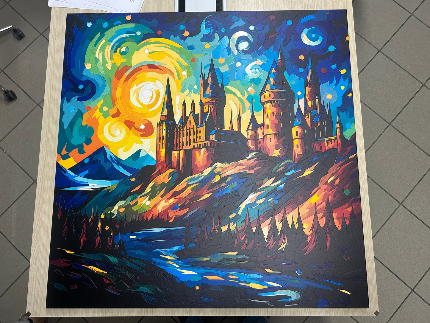 Fantasy - Disegno castello di Hogwarts in stile Van Gogh | Stampa piatta HD o in 3D