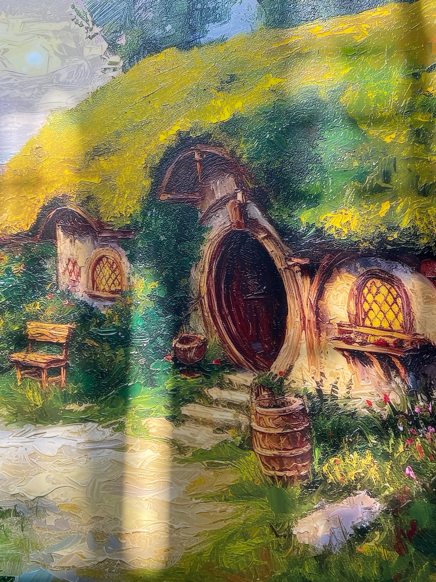 Fantasy - La Contea degli Hobbit dipinto ad olio | Stampa piatta HD o in 3D