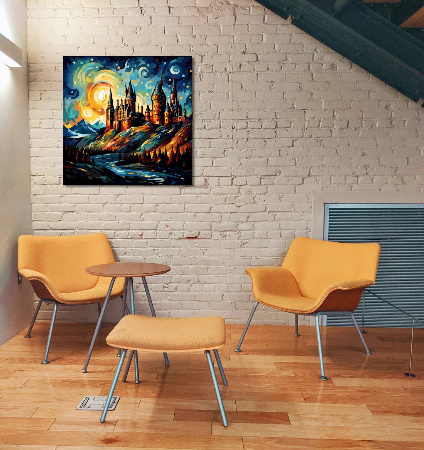 Fantasy - Disegno castello di Hogwarts in stile Van Gogh | Stampa piatta HD o in 3D - Materico