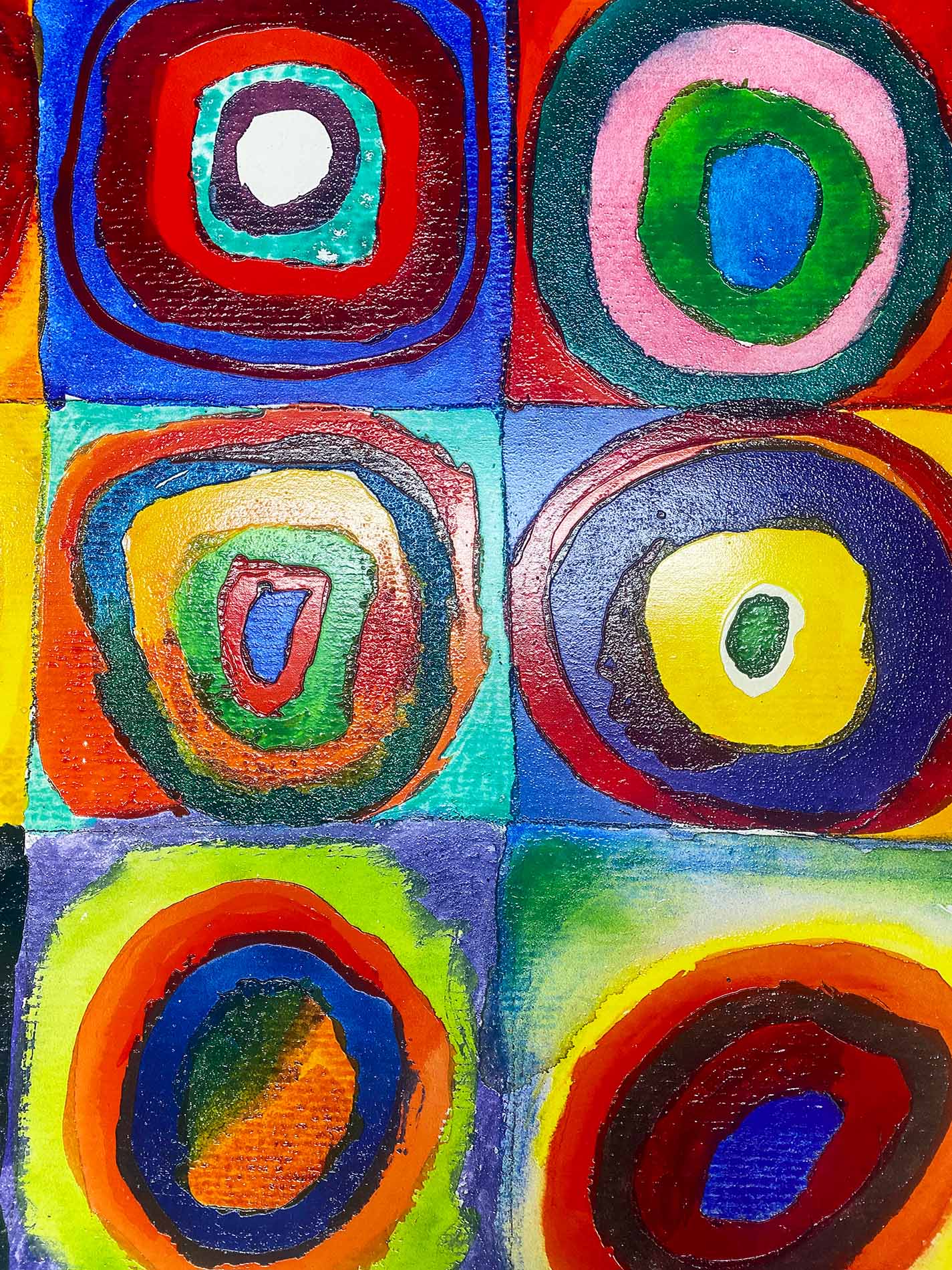 Kandinsky - Studio di colore, quadrati con cerchi | Stampa piatta HD o in 3D