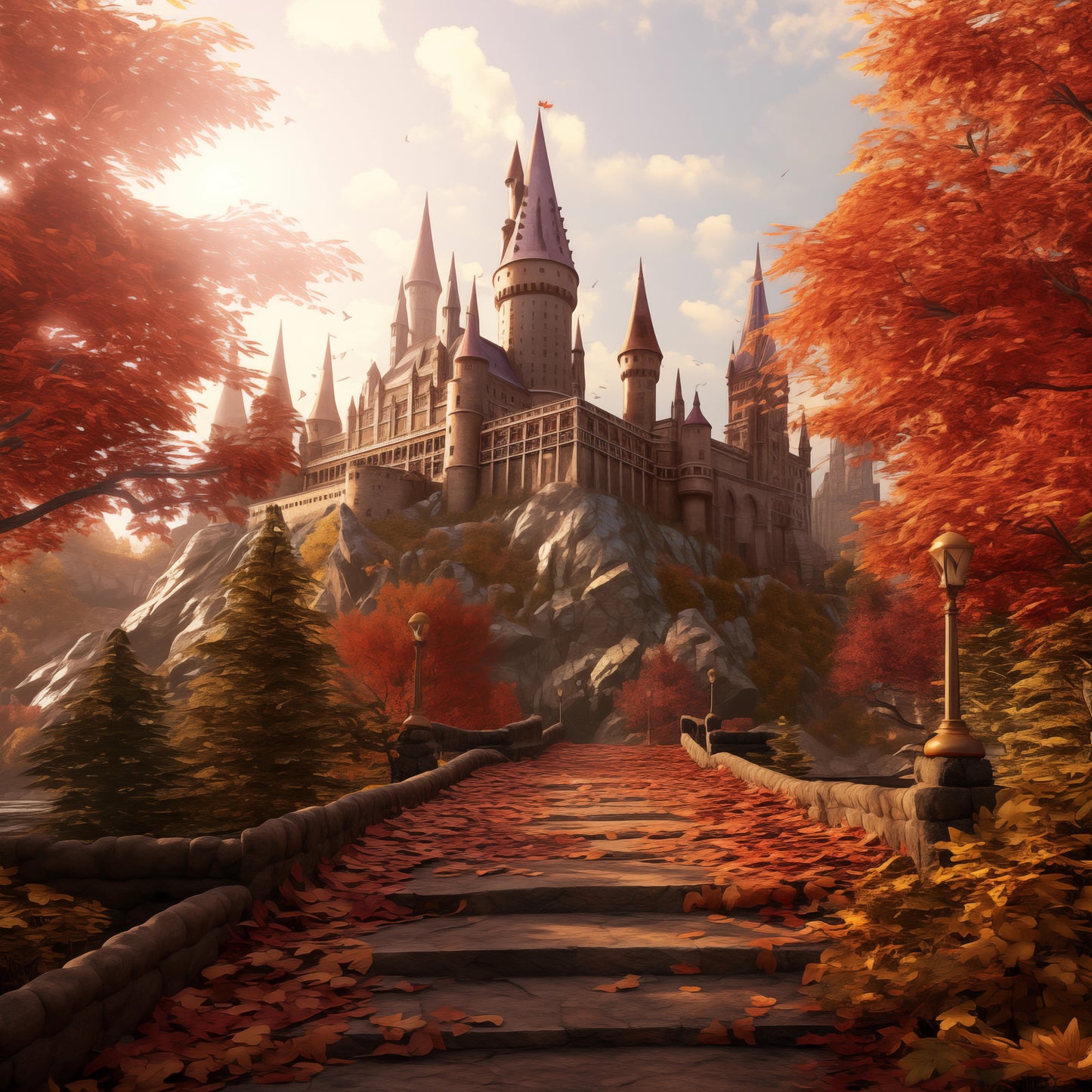 Immagini fantasy - Disegno castello di Hogwarts in autunno