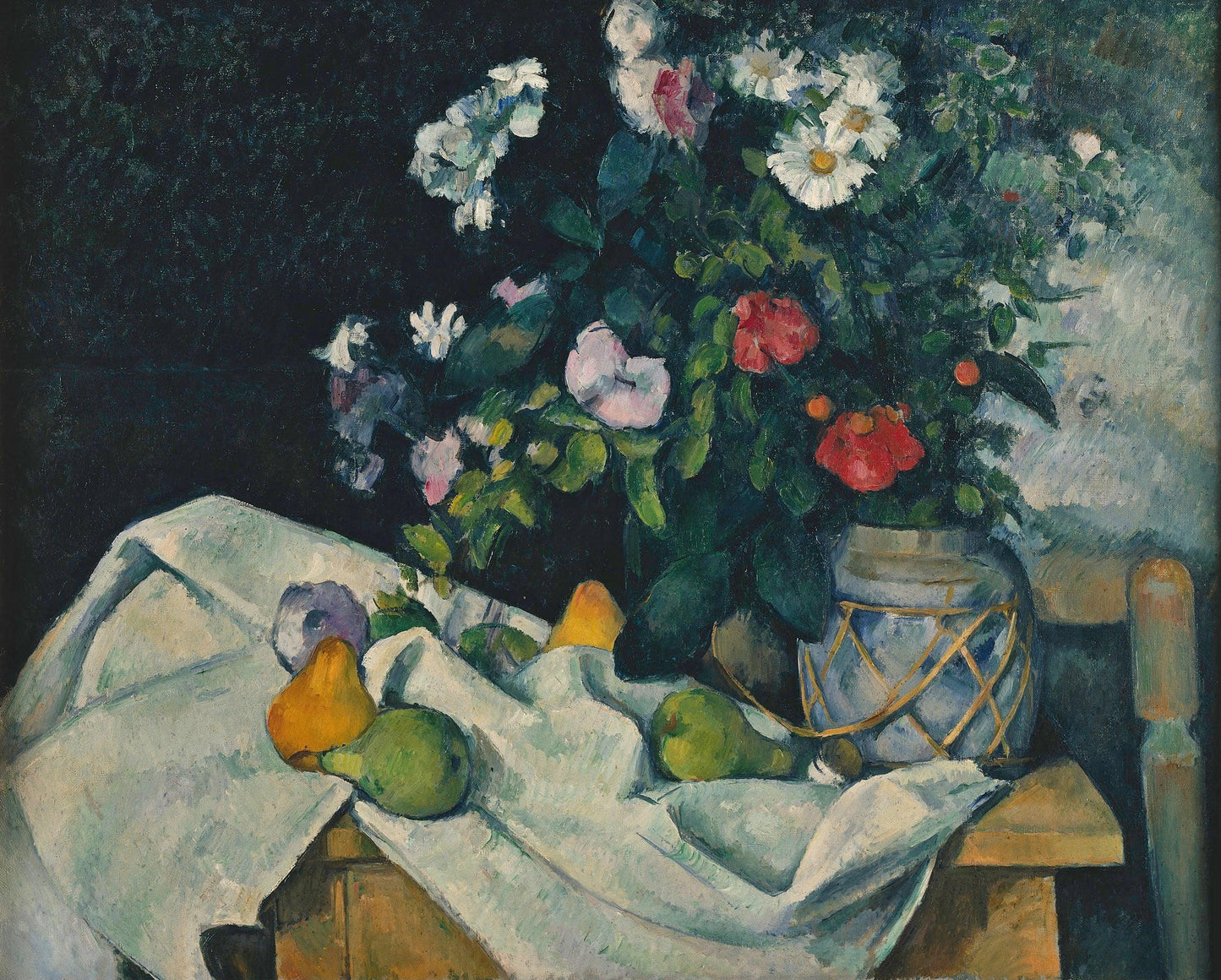 Paul Cezanne - Fiori in un vaso con zenzero e frutta | Stampa piatta HD o in 3D - Materico