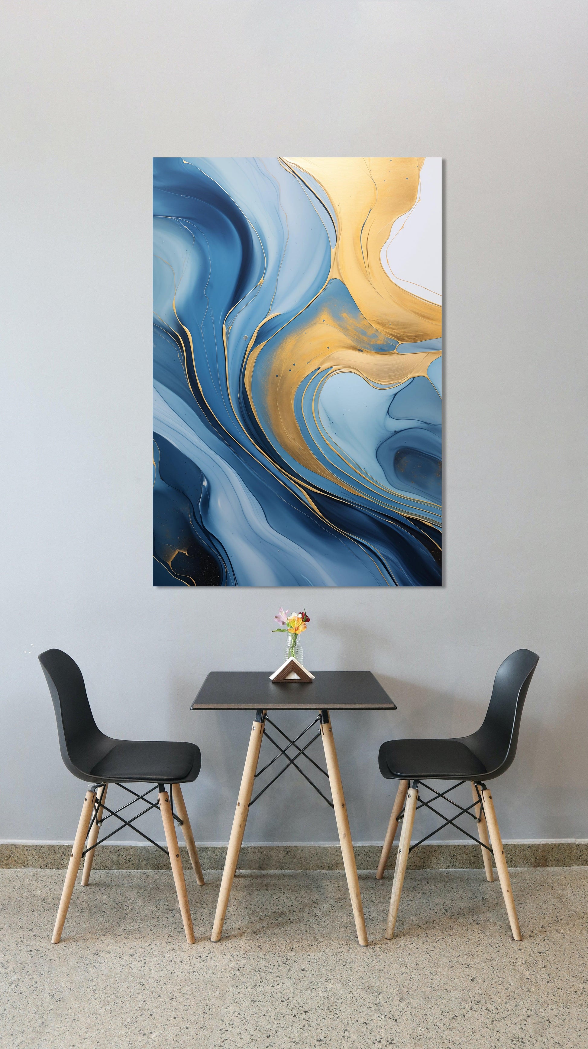 Minimal- Quadro pouring blu e oro EMMA | Effetto lucido - Materico