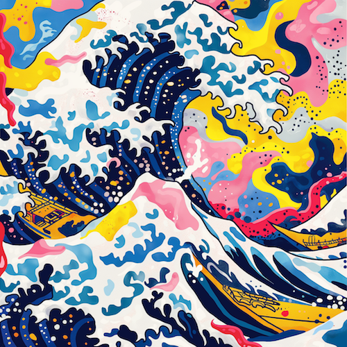 Pop Art - Onda di Hokusai blu
