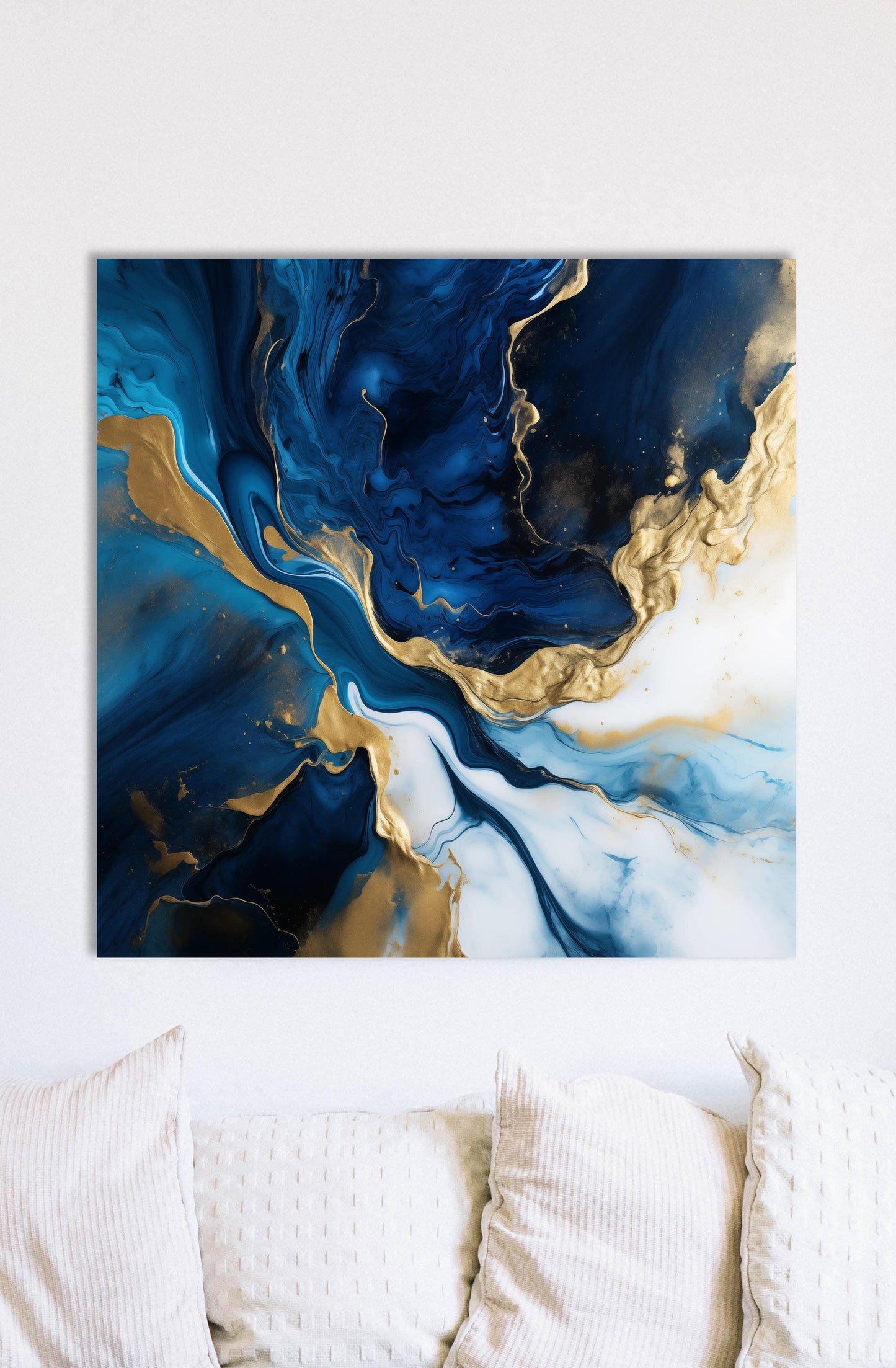 Minimal - Quadro pouring blu scuro e oro ISABELLA | Effetto lucido - Materico