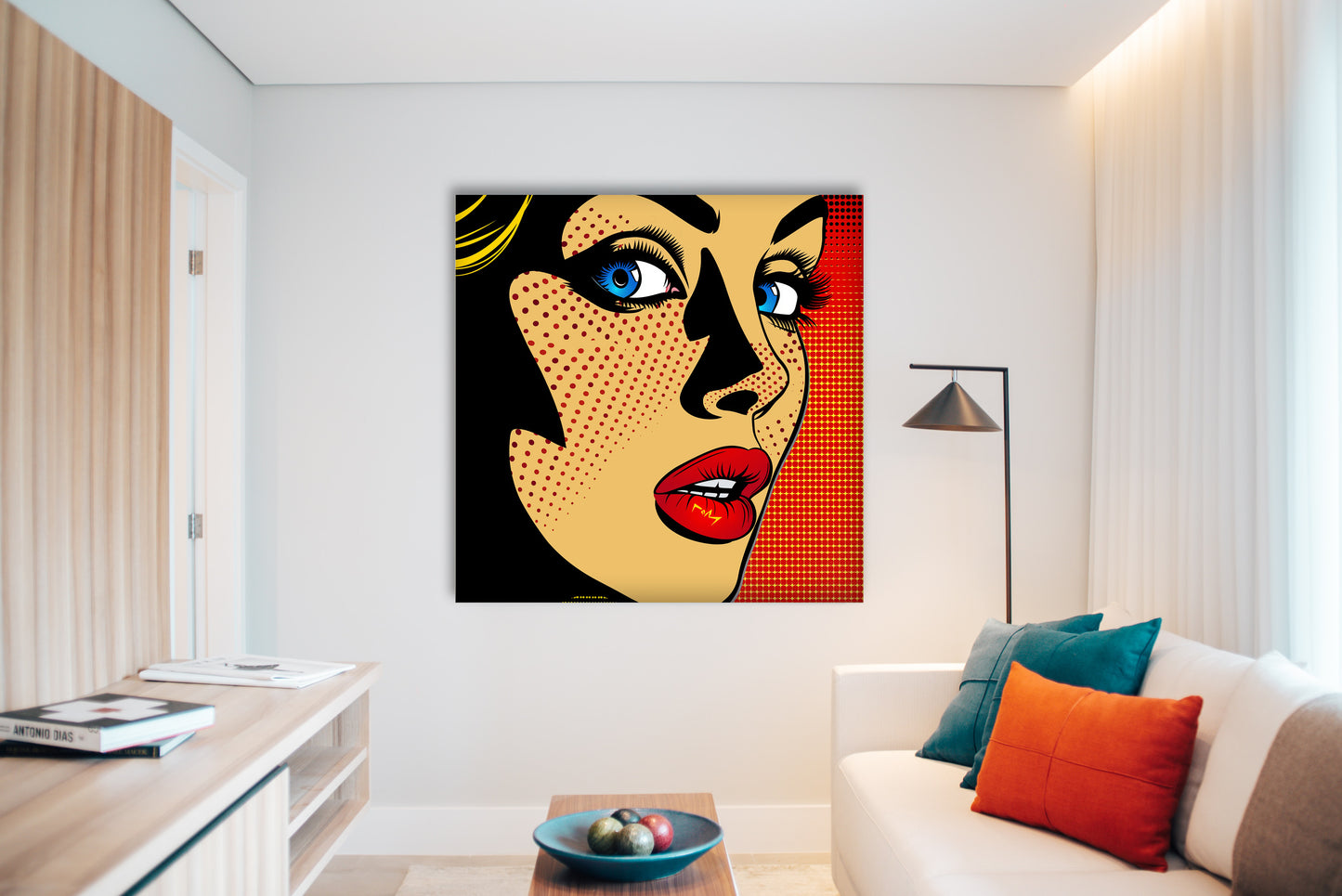 Pop art - Volto donna sfondo rosso ispirato a Roy Lichtenstein