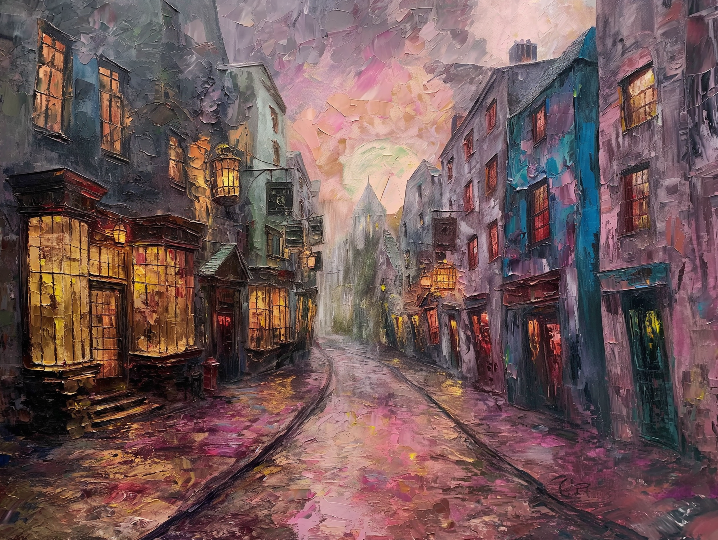 Fantasy - Diagon Alley sotto la pioggia | Stampa piatta HD o in 3D