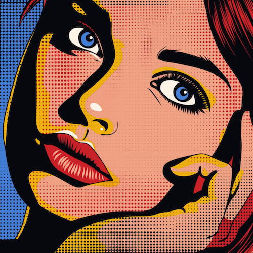Pop art - Volto donna frontale ispirato a Roy Lichtenstein