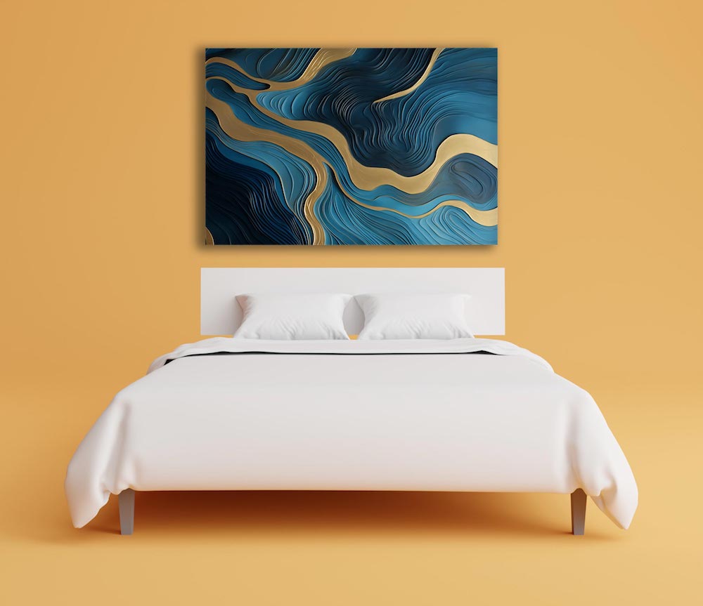 Minimal - AURORA blue and gold wave pouring painting | Glossy effect