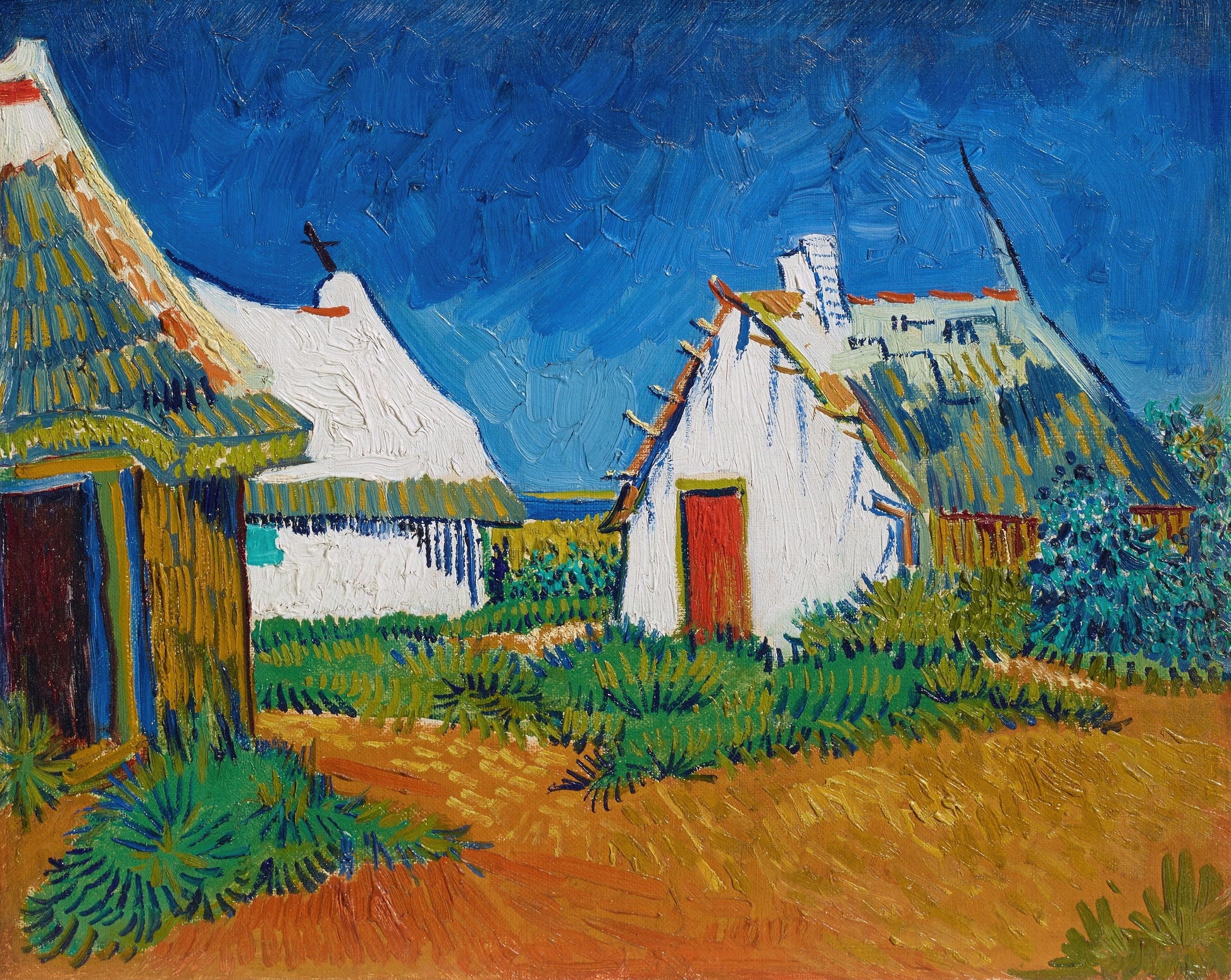 Van Gogh - Tre cottage bianchi a Saintes Maries | Stampa piatta HD on in 3D